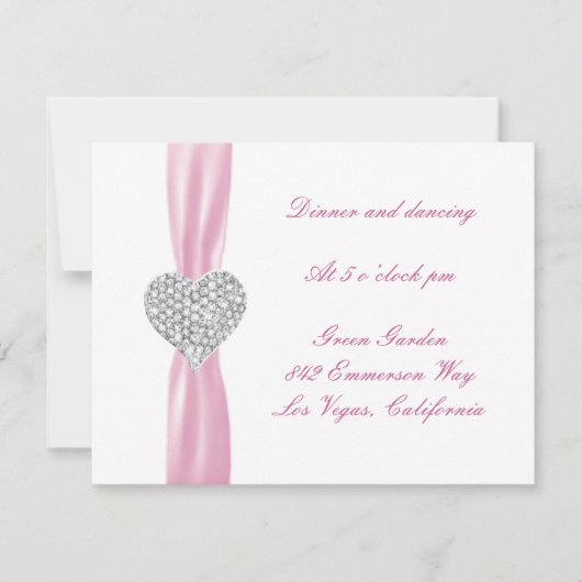 Trouwontvangstkaart Diamond Heart Roze Kaart (Voorkant)