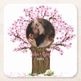 Trouwpaar aangepaste foto vierkante kartonnen onderzetter