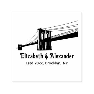 Trouwpaar Brooklyn Bridge NYC Datum Loc Zelfinktende Stempel