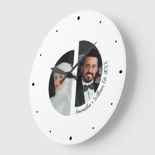 Trouwpaar foto met namen en datum wandklok grote klok (Hoek)