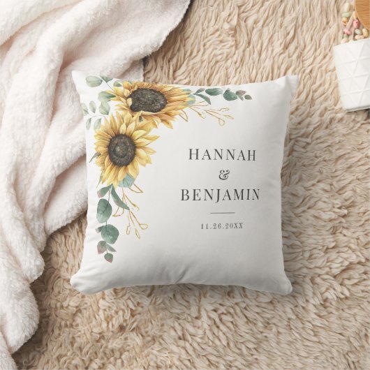 Trouwpaar met bloemenzonnebloem en eucalyptus kussen (Deken)