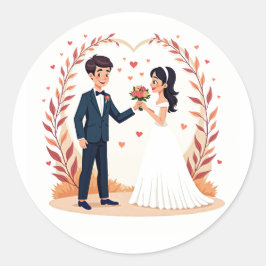 Trouwpaar met harten Sticker