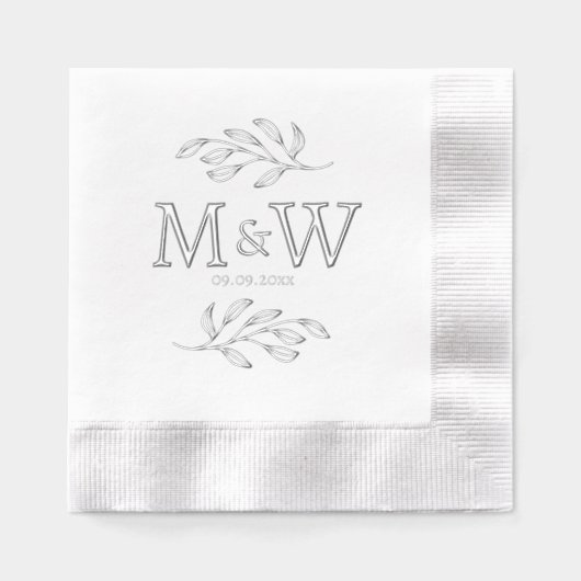 Trouwpaar Monogram Datum Elegant Botanisch Folie Servetten (Voorkant)