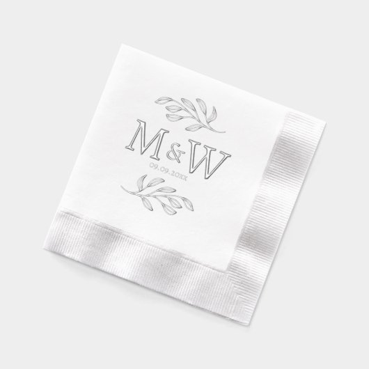Trouwpaar Monogram Datum Elegant Botanisch Folie Servetten (Links)