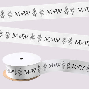 Trouwpaar Monogram Elegant Botanisch blad Lint