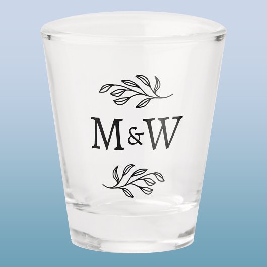 Trouwpaar Monogram Elegant Botanisch Blad Shot Glas
