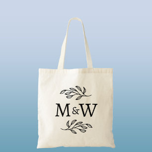 Trouwpaar Monogram Elegant Botanisch Tote Bag