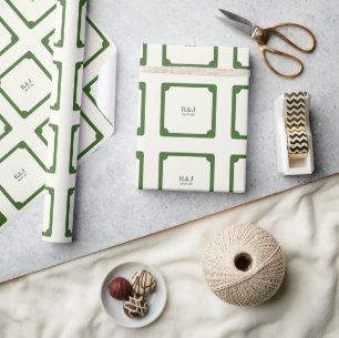 Trouwpaar Monogram Groen Cadeaupapier