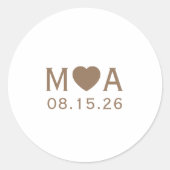 Trouwpaar Monogram Liefde Hart Ronde Sticker (Voorkant)