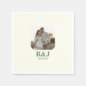 Trouwpaar Voeg foto toe Groen Monogram Servet (Voorkant)