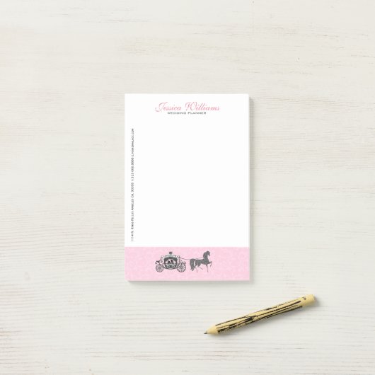 Trouwpaarden & koets roze en wit post-it® notes (Op bureau)