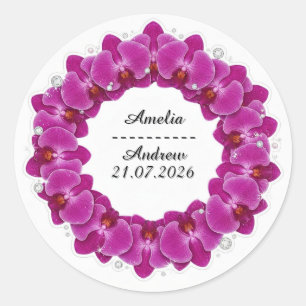 Trouwpaarse Orchideeënkrans Decoratie Ronde Sticker
