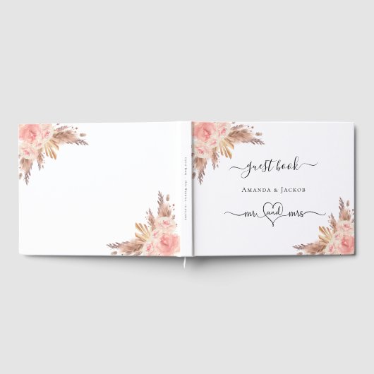 Trouwpampas grasbloem roos gouden boho gastenboek (Volledig)