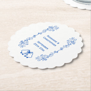 Trouwpapier coaster blauw saffier bellen kartonnen onderzetters