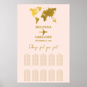 Trouwpaspoort Roze Goud Stoelenplattegrond Poster
