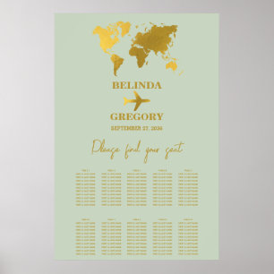 Trouwpaspoort Sage Green Gold Zitplaatskaart Poster