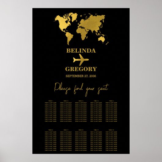 Trouwpaspoort Zwart Goud Zitplaatsenkaart Poster (Voorkant)