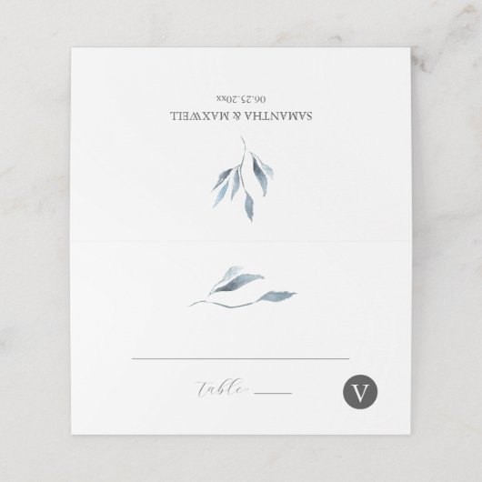 Trouwplaatskaarten stoffige blauwe botanicals (Buitenkant ongevouwen)