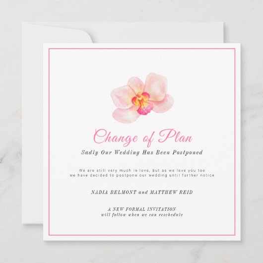Trouwplannen gewijzigd uitgesteld orchidee save the date (Voorkant)