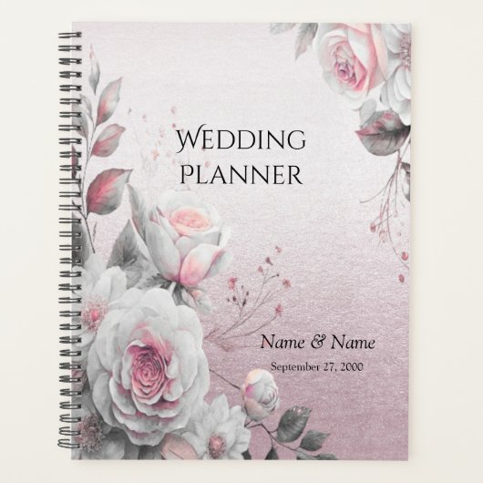 Trouwplanner met roze witte bloemen planner (Voorkant)