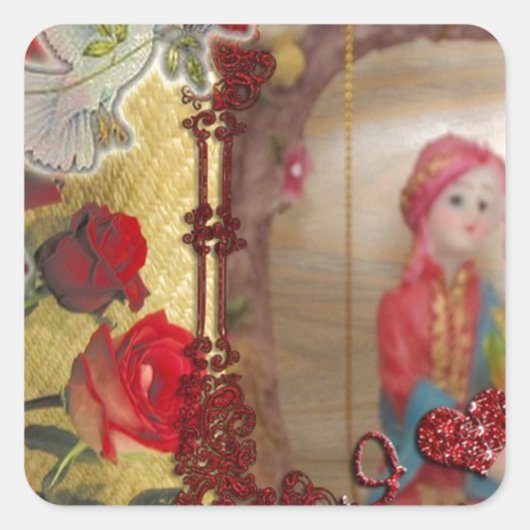 Trouwpop Portret Grafische Kunstprint Vierkante Sticker (Voorkant)