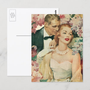 Trouwportret in vintage stijl, retro bruid en brui briefkaart