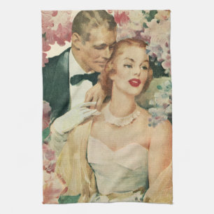 Trouwportret uit het verleden, Retro bruid en brui Theedoek