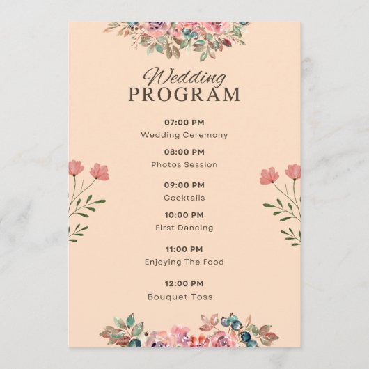 Trouwprogramma – Aquarel Bloemige Beige Ontwerp Programma (Voorkant)