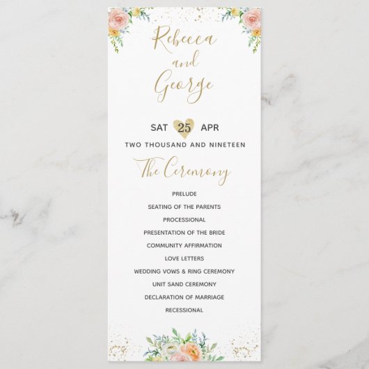 Trouwprogramma bloemenblush en goud elegant programma (Voorkant)
