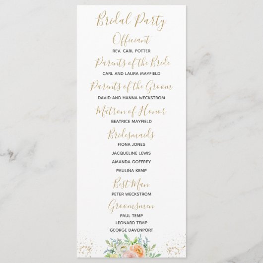 Trouwprogramma bloemenblush en goud elegant programma (Achterkant)