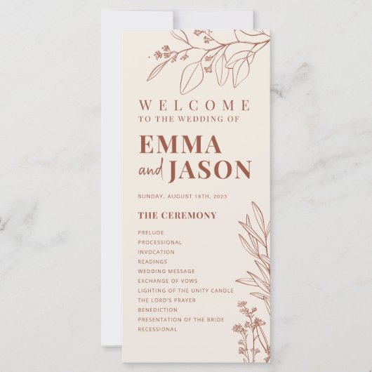 Trouwprogramma Boho Ceremony programma Floral (Voorkant)