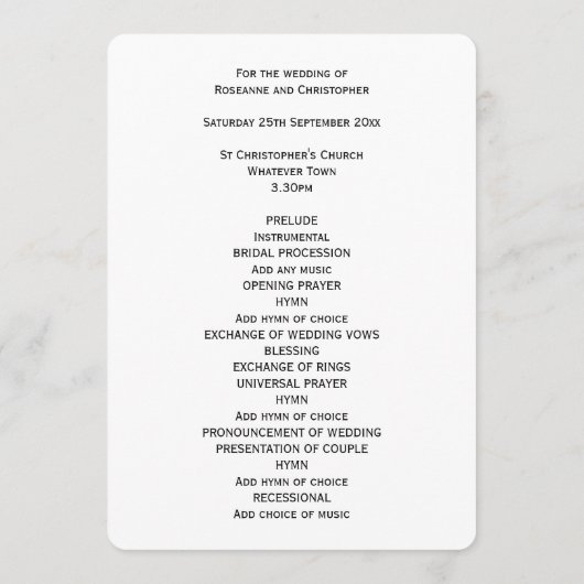 Trouwprogramma bruidegom programma (Achterkant)