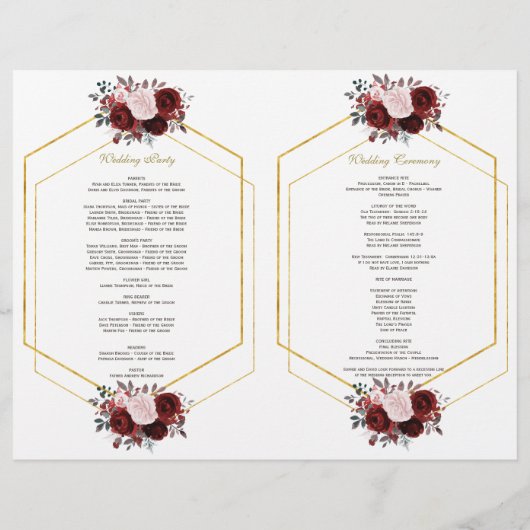 Trouwprogramma Charm Burgundy Roze Bloem Motief Go Flyer (Achterkant)