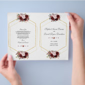 Trouwprogramma Charm Burgundy Roze Bloem Motief Go Flyer (Hand)