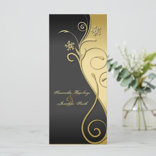 Trouwprogramma - Classy Black & Gold Bloemen Programma (Staand voorkant)