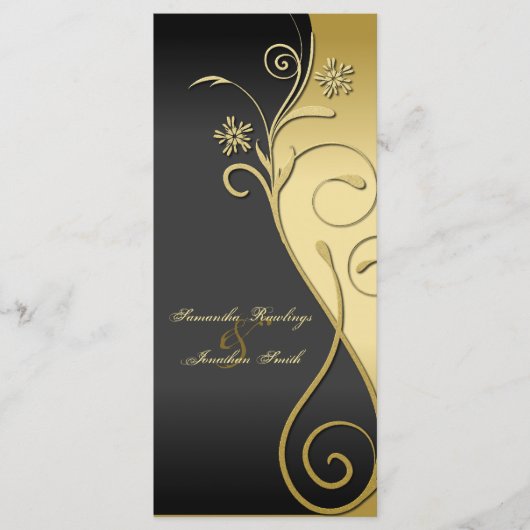 Trouwprogramma - Classy Black & Gold Bloemen Programma (Voorkant)