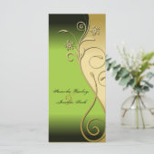 Trouwprogramma - Classy Green & Gold Floral Swirl Programma (Staand voorkant)