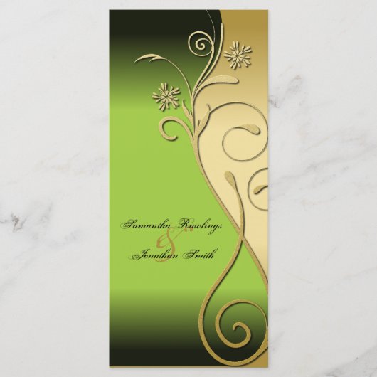 Trouwprogramma - Classy Green & Gold Floral Swirl Programma (Voorkant)