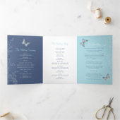 Trouwprogramma donkerblauwe vlinders liefdesverhaa drieluik programma (Binnen)