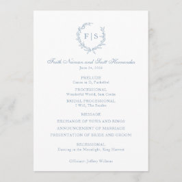 Trouwprogramma Dusty Blue Monogram Krans Programma