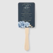 Trouwprogramma Elegant Middennacht blauw bloem Handwaaier (Voorkant)