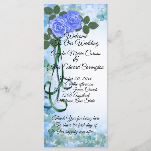 Trouwprogramma elegante Blauwe Rozen blauwgroen li Programma (Voorkant)