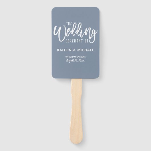 Trouwprogramma Fans | Penseelscript (Dusty Blue) Handwaaier (Voorkant)