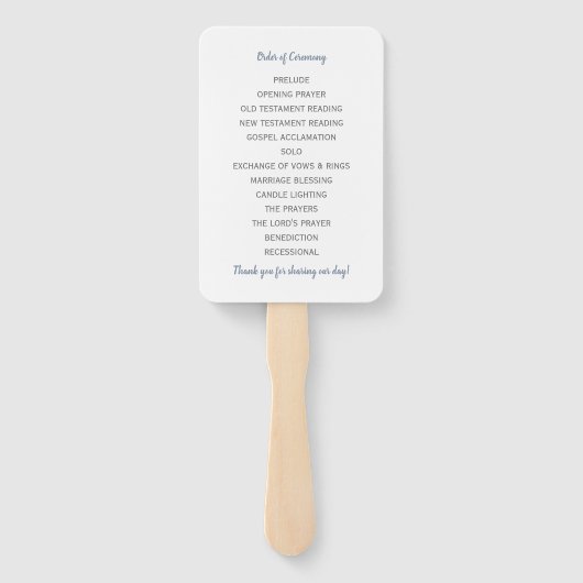 Trouwprogramma Fans | Penseelscript (Dusty Blue) Handwaaier (Achterkant)