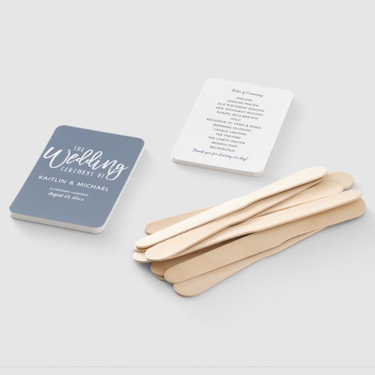 Trouwprogramma Fans | Penseelscript (Dusty Blue) Handwaaier (Niet-gemonteerd)