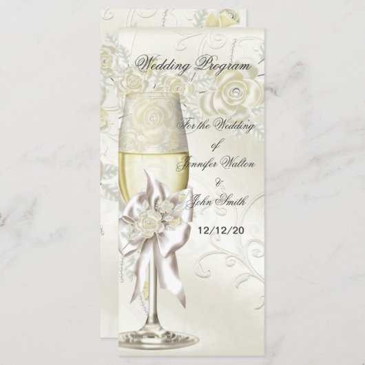 Trouwprogramma Gold Cream Pearl Floral Rozen Programma (Voorkant / Achterkant)