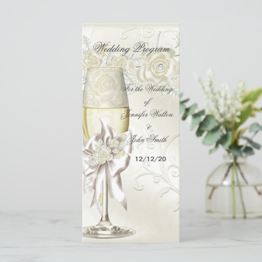 Trouwprogramma Gold Cream Pearl Floral Rozen Programma (Staand voorkant)