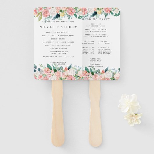 Trouwprogramma Hand met Blozende Zomer Bloemen Handwaaier (Voorkant en achterkant)