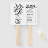 Trouwprogramma Hearts Tattoo Traditioneel Handwaaier (Voorkant en achterkant)