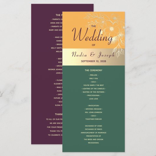 Trouwprogramma in juweeltonen programma (Voorkant / Achterkant)